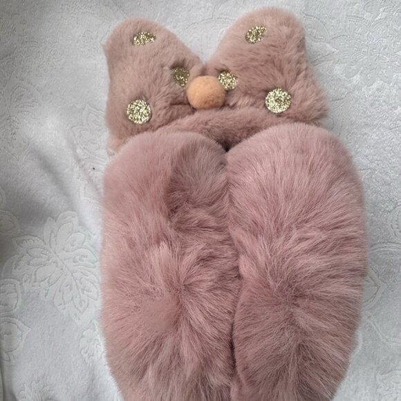 NEW Women’s Earmuffs Eurasier Spitz Ears Fuzzy Fun Warm Bow Bling Pink Gold - Picture 6 of 11